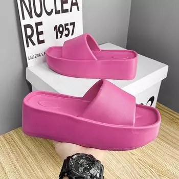 Тапочки, шлепанцы, однотонные, увеличенные, для девочек, пляжные сандалии на платформе для женщин, каблук 4 см, дизайнерская повседневная обувь 40