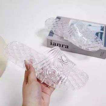 Тапочки со стразами для женщин на лето, прозрачная верхняя одежда, нескользящие плоские тапочки для домашнего использования, летние тапочки для женщин 40 белый