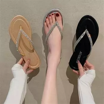 Тапочки со стразами, женская новая летняя обувь, женские модные блестящие шлепанцы, мягкие удобные тапочки на плоской подошве, золотые пляжные сандалии 35