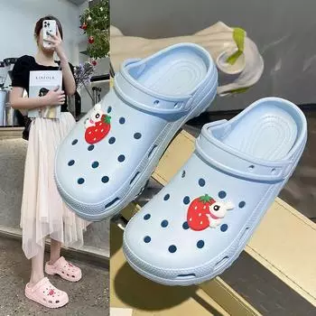 Тапочки Stepping On Shit, женская повседневная пляжная обувь для отдыха на море, нескользящая верхняя одежда, симпатичные туфли с дырочками из мультфильмов 35 небесно-голубой