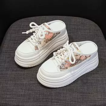 Тапочки Толстые Туфли Белые Туфли Увеличивающие Рост Туфли 34 серебряный