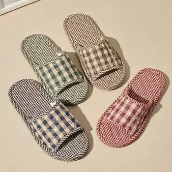 Тапочки унисекс из клетчатой ткани с элегантным буквенным дизайном, удобные мокасины на мягкой подошве для дома, всесезонная осенняя обувь без застежек 39 хаки