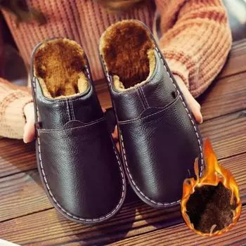 Тапочки унисекс, зимние флисовые теплые пуховые тапочки из коровьего спилка, мягкие тапочки для спальни, для дома, для мужчин и женщин, теплые тапочки с подкладкой, обувь 29 чёрный