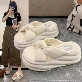 Тапочки, увеличивающие рост на толстой подошве, женские летние уличные домашние тапочки для отдыха в Интернете, пляжные тапочки знаменитостей 34