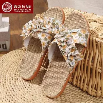 Тапочки Warrior Linen Floral — стильные, легкие летние шлепанцы для женщин 37-38 (fits size 36-37) светло-зеленый