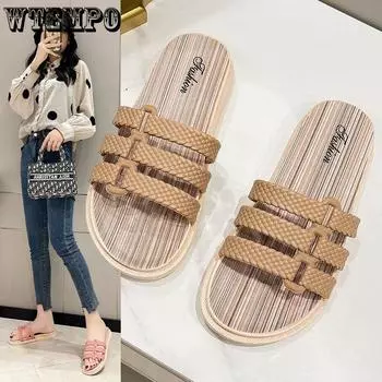 Тапочки, женская летняя одежда, корейская версия, модная универсальная однотонная пляжная обувь для прогулок 36 чёрный