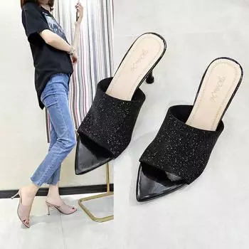 Тапочки, женская обувь, сандалии Fairy Wind на высоком каблуке со стразами, женская обувь 35 светло-розовый