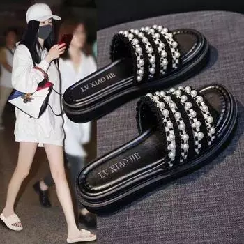 Тапочки женская верхняя одежда 2024 Xiaoxiangfeng лето новые сандалии с толстой подошвой односложные модные сандалии 35 чёрный