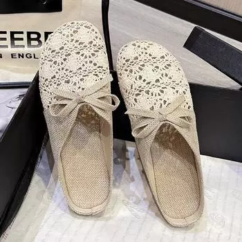 Тапочки женские 2024 года новые летние универсальные верхние тапочки из сетки, дышащие, нескользящие, льняные, хлопковые, сандалии женские 35