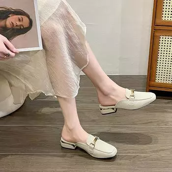 Тапочки женские 2024 новые женские туфли весна-лето британские квадратные туфли на толстом каблуке женские классные тапочки женские 35 зелёный