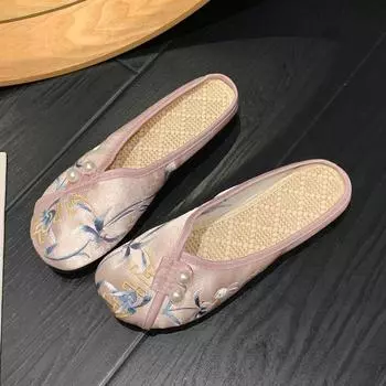 Тапочки женские этнические тапочки баотоу для женщин с мягкой подошвой винтажные женские сандалии женские домашние тапочки для улицы 35 розовый