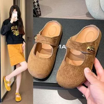 Тапочки женские французские ретро baotou 2025 весна нежный сказочный ветер мягкая подошва с юбкой одинарные туфли 35 жёлтый