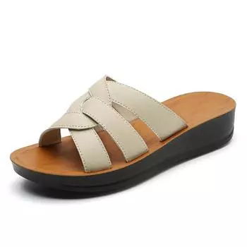 Тапочки женские кожаные сандалии мюли новый бренд летние повседневные пляжные сандалии Slidee женская обувь модная платформа мягкая подошва обувь 35