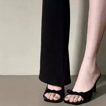 Тапочки женские летние модные черные атласные банты с надписью «рыбий рот» с открытым носком на высоком каблуке классные тапочки женские 35