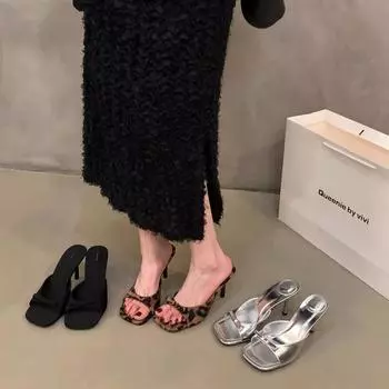 Тапочки женские летние модные черные атласные банты с надписью «рыбий рот» с открытым носком на высоком каблуке классные тапочки женские 35