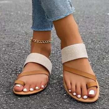 Тапочки женские летние на плоской подошве в праздничном стиле римские классные тапочки женская пляжная обувь женская дорожная обувь 36 коричневый