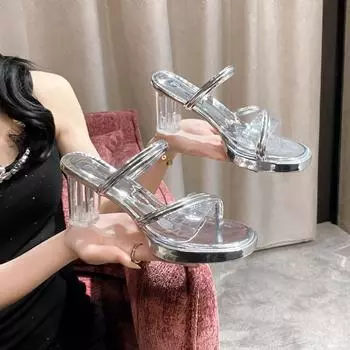 Тапочки женские летние на высоком каблуке, новые 2024 года, водонепроницаемая платформа с толстой подошвой, классные тапочки женские на толстом каблуке, модная обувь 35