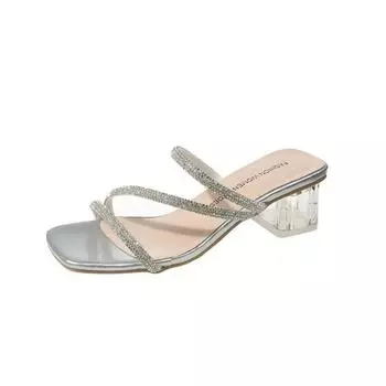 Тапочки женские летние резиновые шлепанцы туфли на низком каблуке мюли с квадратным носком пантофле неглубокие модные гавайские высокие 35