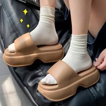 Тапочки женские летние танкетка каблук супер высокий каблук платформа платформа черные сандалии EVA Increase модные тапочки 38-39