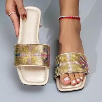 Тапочки женские летние туфли для женщин на плоской подошве дизайнерские тапочки шикарные шлепанцы женские уличные пляжные туфли женские Zapatillas De Mujer 36 чёрный