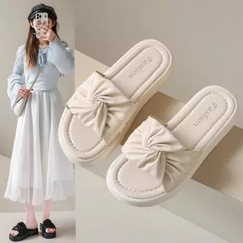 Тапочки женские летние туфли на плоской платформе женские роскошные шлепанцы низкие пантофле массажные дизайнерские пляжные мягкие 2025 повседневные ткани Рим 35