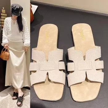 Тапочки женские летние туфли на плоской подошве женские шлепанцы дизайнерские сандалии женские тапочки удобные тапочки на плоской подошве Zapatos De Mujer 35 бежевый