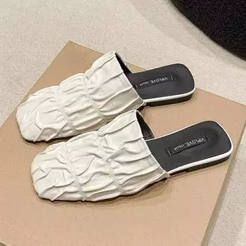 Тапочки женские летние туфли на плоской подошве женские закрытые носки роскошные шлепанцы Pantofle квадратные серебристые дизайнерские тапочки повседневная женская обувь 35 серебряный