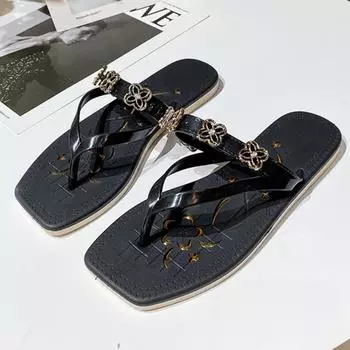 Тапочки женские летние туфли плоские шлепанцы женские дизайнерские сандалии пляжные шлепанцы женские модные дышащие тапочки высокого качества 36 чёрный