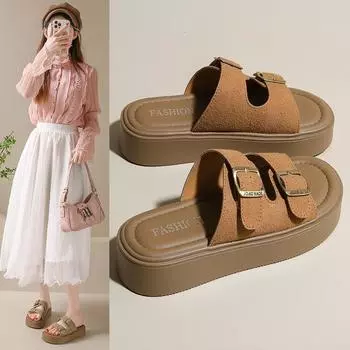 Тапочки женские летние уличные туфли ретро One Word Leisure толстые пляжные сандалии тапочки женские модные женские летние дышащие туфли 35