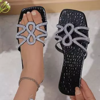 Тапочки женские, летняя обувь, шлепанцы на плоской подошве, женские роскошные дизайнерские тапочки, женские уличные прогулочные блестящие женские туфли, Zapatos De Mujer 35 чёрный