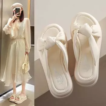 Тапочки женские летняя верхняя одежда 2024 новые универсальные туфли на платформе с завышенной талией повседневные модные женские классные тапочки 35 чёрный