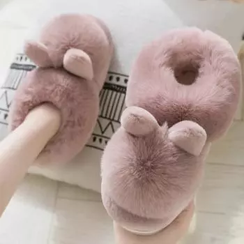 Тапочки женские милые зимние теплые тапочки для пар домашняя плюшевая обувь женская удобная мягкая обувь женские тапочки с кроликом 2024 35-36