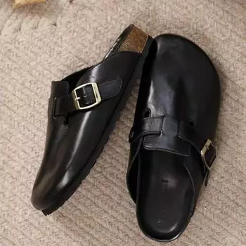 Тапочки женские мюли туфли на плоской подошве повседневная обувь на платформе женская трендовая обувь 2024 года для ходьбы уютные туфли с открытой пяткой осень новая мода ретро сапатос 35 чёрный