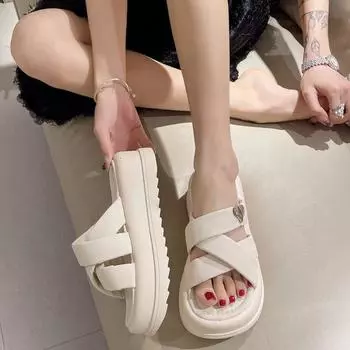 Тапочки женские на платформе Taizhou, летние, новые, модные, повседневные, с круглым носком, с добавлением кексов, пляжные сандалии, одежда для улицы 35 розы красного