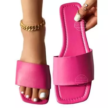 Тапочки женские на плоской подошве с широким ремешком и квадратным носком летние пляжные шлепанцы модельные туфли уличные сандалии с открытой пяткой женские 41 белый