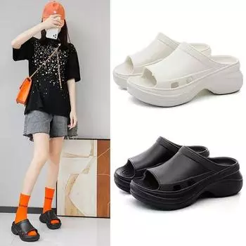 Тапочки женские на толстой подошве EVA Новые противоскользящие тапочки с увеличенным размером, модная обувь 35 чёрный