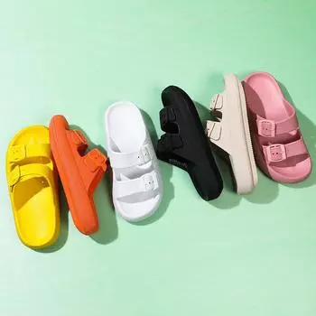 Тапочки женские на толстой подошве верхняя одежда повседневная одно слово перетаскивание регулируемые женские нескользящие и износостойкие сандалии на мягкой подошве пляжные женские 36 белый