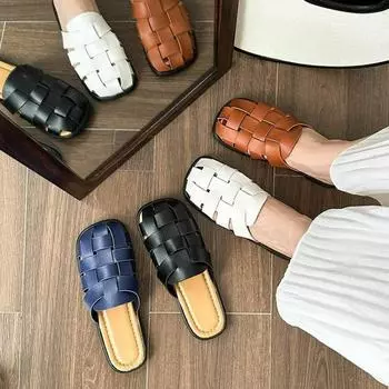 Тапочки женские новые летние винтажные плетеные полые сандалии сандалии на платформе 35 белый