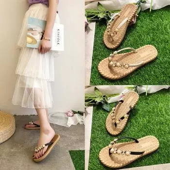 Тапочки женские повседневные летние сандалии шлёпанцы шлепанцы с плоской подошвой и стразами тапочки с клипсой на носке женская обувь элегантная женская обувь 35