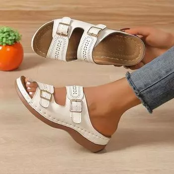 Тапочки, женские повседневные массажные прочные шлепанцы на платформе, пляжные сандалии, женская обувь на танкетке, женские комнатные тапочки 43 белый