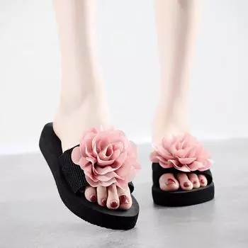 Тапочки женские размер 8 1/2 тапочки пляжные туфли на танкетке женские уличные сандалии бохо женская обувь с цветочным принтом широкие тапочки 40