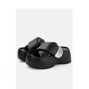 Тапочки женские с металлическим крестом на липучке 2025 года, новые, маленькие, с толстой подошвой, для увеличения роста, для отдыха, пляжные сандалии 35