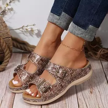 Тапочки женские с полой металлической пряжкой повседневные 36 чёрный