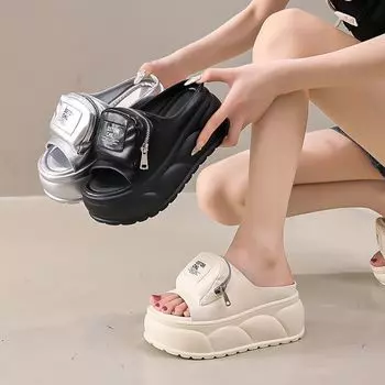 Тапочки женские с толстой подошвой, увеличивающие рост, однорядные 34 чёрный