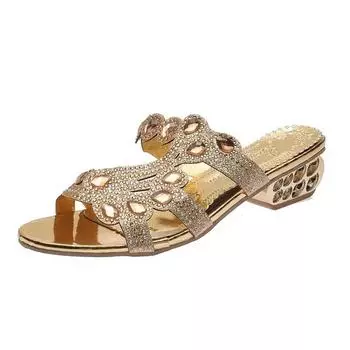 Тапочки женские туфли для мам верхняя одежда сандалии на низком каблуке женские тапочки со стразами на толстом каблуке размер 42 большие тапочки женская обувь 35