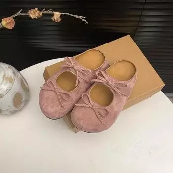 Тапочки женские весна-лето 2025 новые на толстой подошве с круглым носком модные банты с одной педалью сумка-мешок ленивые полуперетаскиваемые одиночные туфли 35 розовый