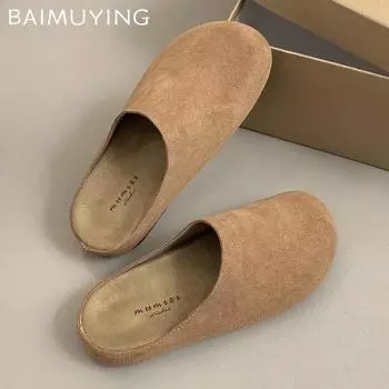 Тапочки женские замшевые на платформе повседневные туфли-мюли с открытой пяткой женские 2024 новый тренд зимняя мода шлепанцы прогулочная обувь Mujer 35 коричневый
