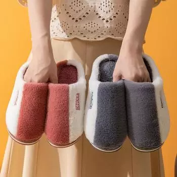 Тапочки женские зимние толстые теплые хлопковые туфли мужские большие размеры домашние мягкие шлепанцы на платформе нескользящие женские тапочки 40-41 красный