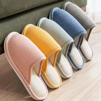 Тапочки зимние новые хлопковые тапочки женские домашние контрастные цвета домашние пары зимние хлопковые тапочки мужские 36-37 розовый