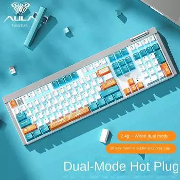 Tarantula F3050 Беспроводная механическая клавиатура для киберспорта, 2,4G, проводная, двойной режим, зеленый чай, красная ось, игровой компьютер, ноутбук Black wireless Blue Switch